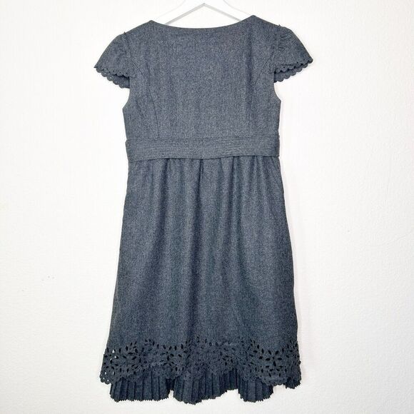 Cynthia Steffe Laser Cut Layered Ruffle Pleated Hem Pocketed Gray Wool Dress 2 - Picture 10 of 14